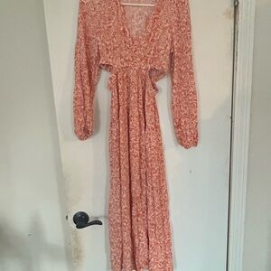 Pink V-Neck Long Sleeve Sundress
